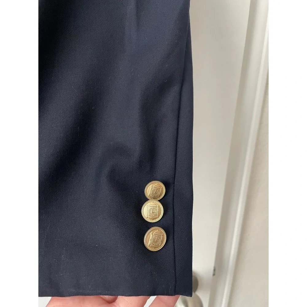 Culwell & Son Mens Gray Black 100% Wool Blazer Gold Crest Buttons 16H